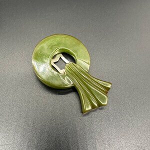 Vintage Green Carved Bakelite Dress Clip Art Deco 1930s Made In USA Retro